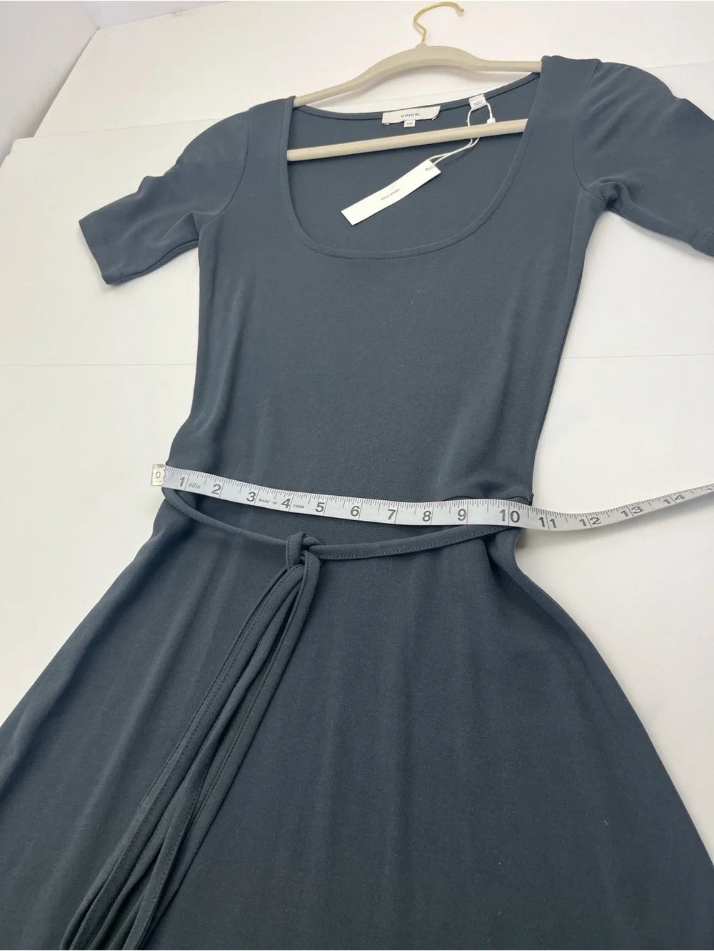 Vince 100% Cotton Women's Scoop Neck Short Sleeve A-Line Dress Grey Gray XXS NEW